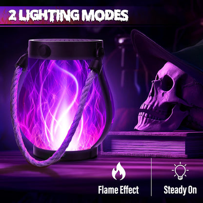 Halloween Solar Flame Lantern Hanging Outdoor Waterproof Purple - 2 Pack Flame Lanterns with Dual Charging Modes of Solar & USB for Garden or Yard Halloween Decorations (Purple - 2 Pack)