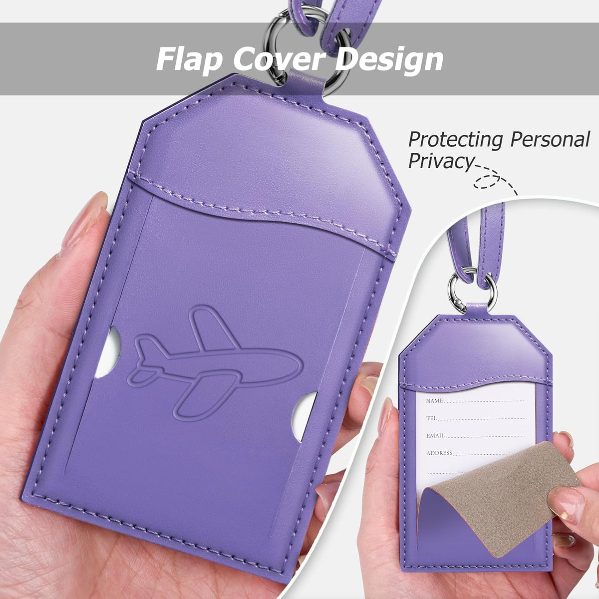 Mayski Luggage Tags for Suitcases 3 Pack Suitcase Bag Tags, TSA Approved, Metal Buckle, Bag Tags with Name ID Card Travel Essentials, Purple Airplane
