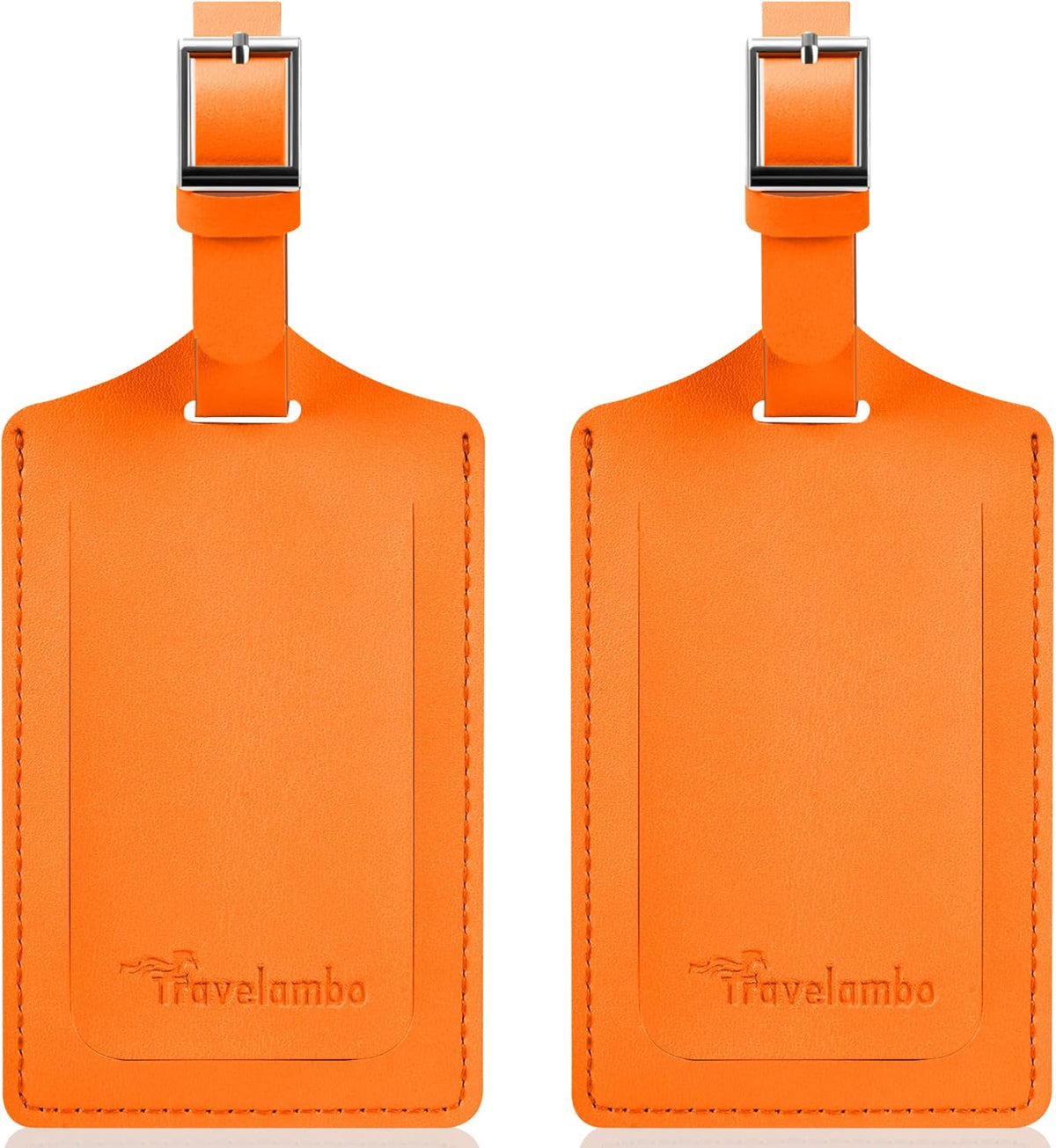 Travelambo Luggage Tags for Suitcases Faux Leather Privacy Protection 2 Pack Bag Tags Travel Accessories Essential, Hot Orange