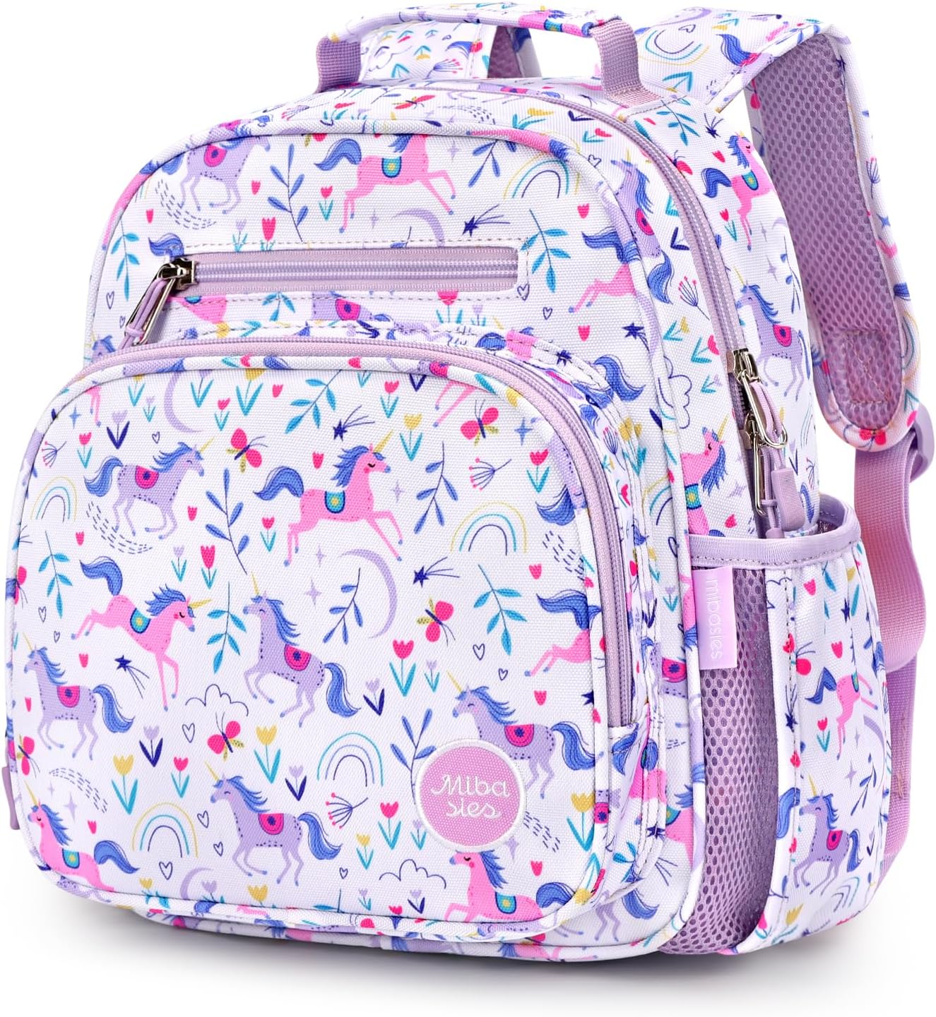 mibasies Toddler Backpack for Girls 2-4: Cute Kids Backpacks for Girls - Preschool Kindergarten Backpack - Unicorn Garden Purple