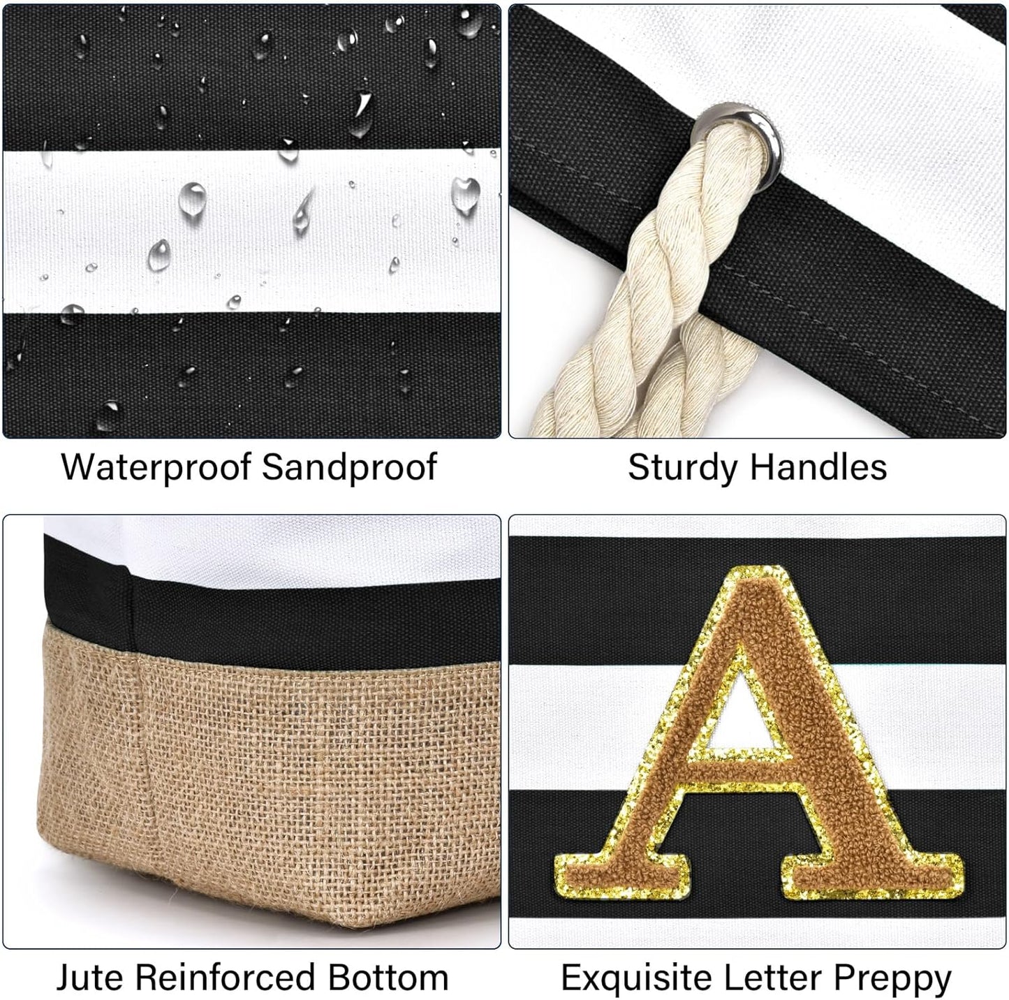 Becokan Beach Bag Initial Beach Tote with Makeup Bag for Travel Work Storage Personalized Birthday Gifts for Women Her