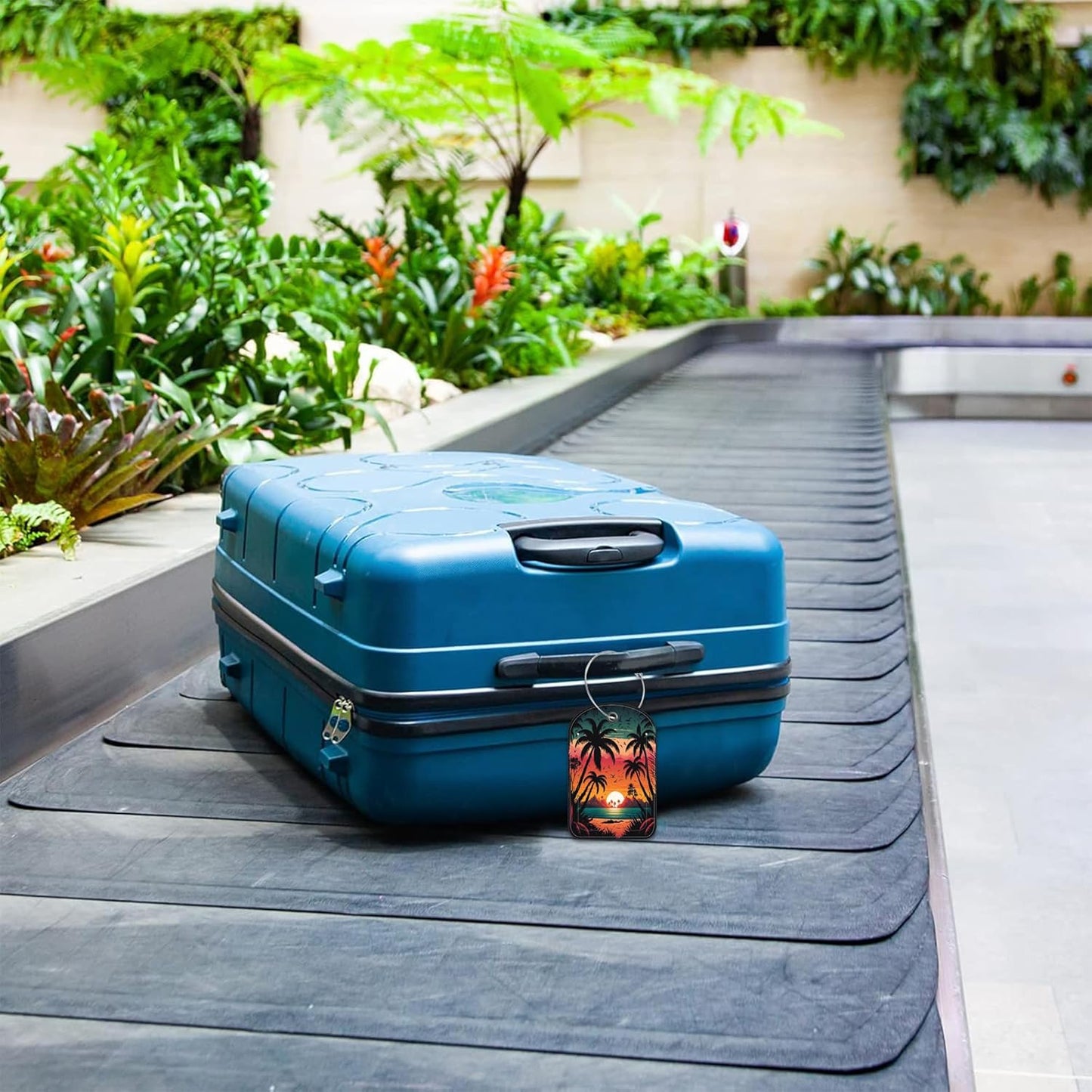 Sunset Mountain Lake Palm Tree Leather Luggage Tag for Suitcase 2 Pack Luggage Tag with Privacy Name ID Label and Stainless Steel Loop for Travel Bag Suitcase