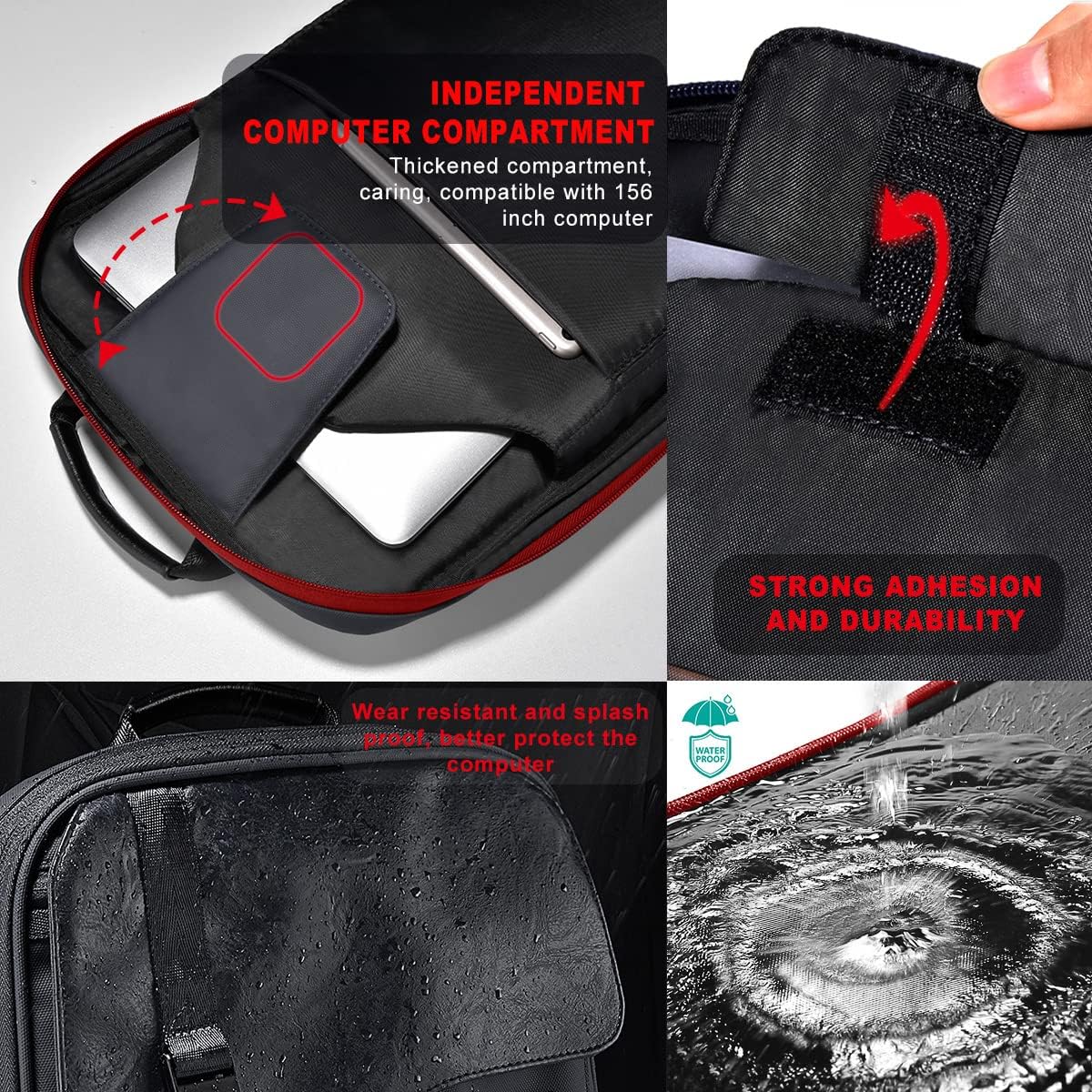 ZINZ Laptop Backpack 15 15.6 16 Inch, Expandable Computer Rucksack with Multi-Pockets Anti-Theft Travel Daypack for Men and Women,Black&Red