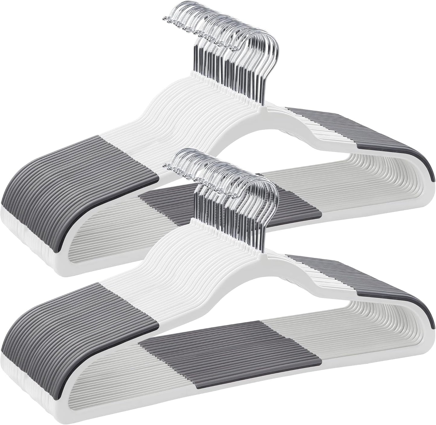 SONGMICS Clothes Hangers, Pack of 50 Plastic Coat Hangers, Space-Saving, 0.2 Inches Thick, 17.7 Inches Wide, 360° Swivel Hook, Cloud White and Dark Gray UCRP050W50