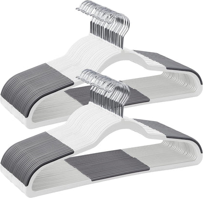SONGMICS Clothes Hangers, Pack of 50 Plastic Coat Hangers, Space-Saving, 0.2 Inches Thick, 17.7 Inches Wide, 360° Swivel Hook, Cloud White and Dark Gray UCRP050W50