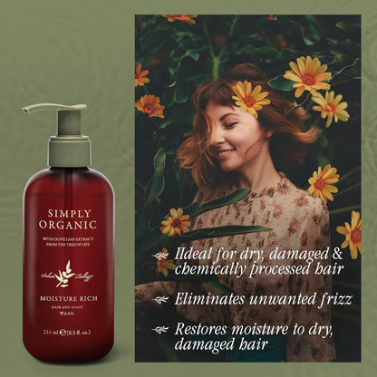 SIMPLY ORGANIC Nourishing Hair Deep Shampoo Scalp Wash, Made in Italy, All Natural Cruelty Free Hair Care for Women & Men with Grapeseed & Olive Leaf Extract, 251ml/8.5floz, MOISTURE RICH