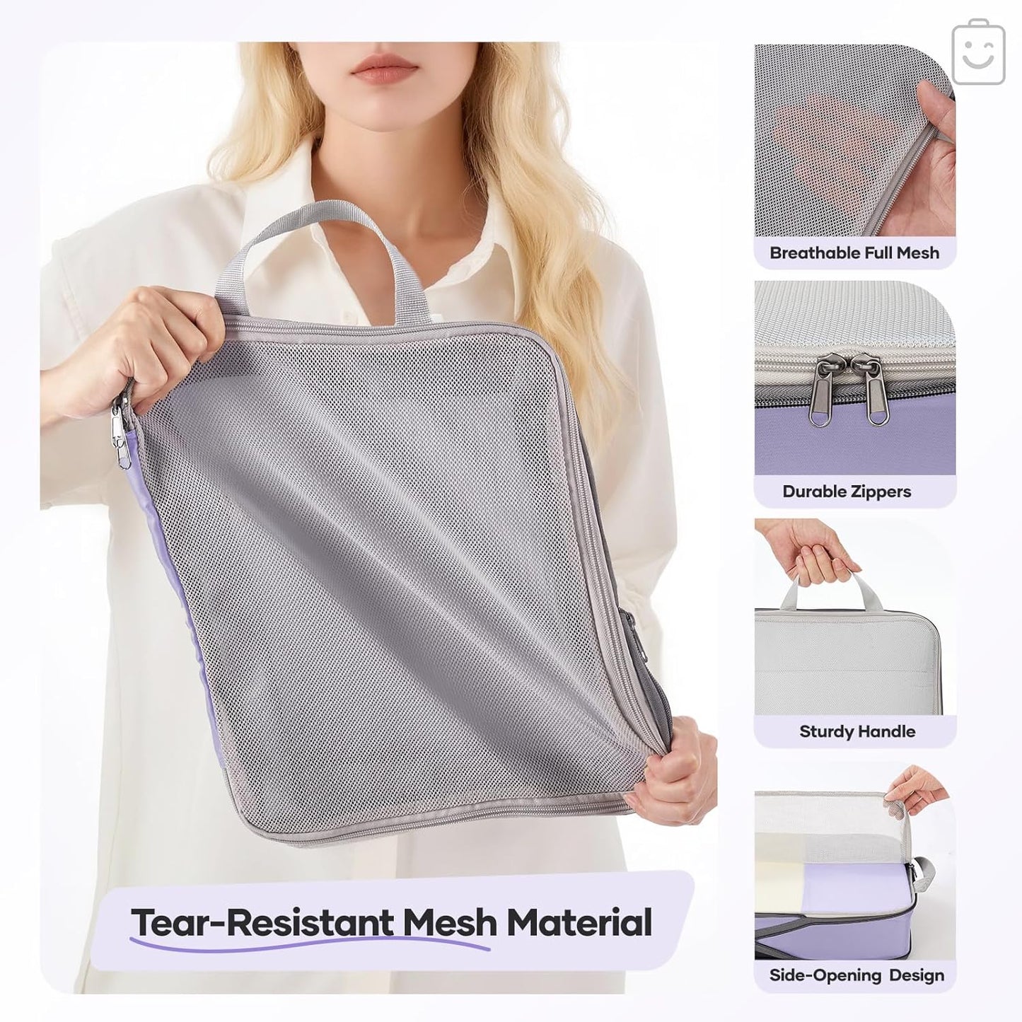 Veken 9/11 Set Compression Packing Cubes for Travel Essentials,Compressible Expandable Large Luggage Suitcase Organizer Bags for Clothing,Durable Space Saver Storage Bags(Purple Gray)