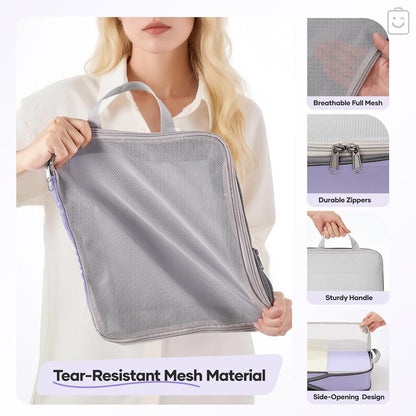Veken 9/11 Set Compression Packing Cubes for Travel Essentials,Compressible Expandable Large Luggage Suitcase Organizer Bags for Clothing,Durable Space Saver Storage Bags(Purple Gray)