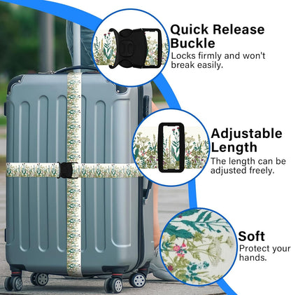 Luggage Straps for Suitcases, Travel Adjustable Belt with Quick Release Buckle, Heavy Duty Nylon Bag Packing Strap, Unique Bright Identifiers Business Travel Accessories (2 Pack) - White Flowers