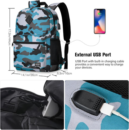School Backpack,Bookbag Men and Teen Boy Schoolbag with USB Charging Port for High School College