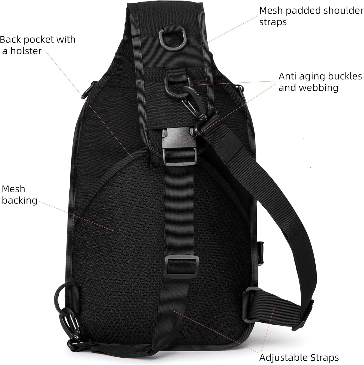 15L Tactical Crossbody Sling Bag | Everyday One Shoulder Backpack Fit 12 Inch Laptop, Molle, Daily Use, Travel, Hiking (Black)