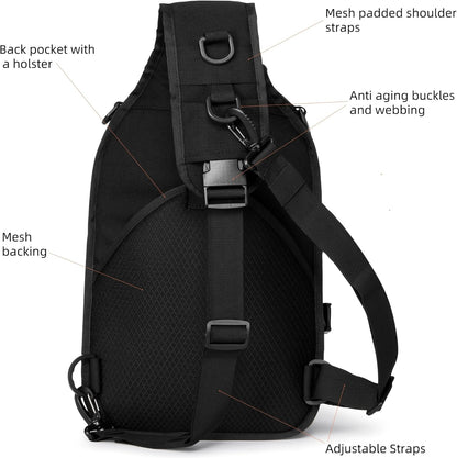 15L Tactical Crossbody Sling Bag | Everyday One Shoulder Backpack Fit 12 Inch Laptop, Molle, Daily Use, Travel, Hiking (Black)