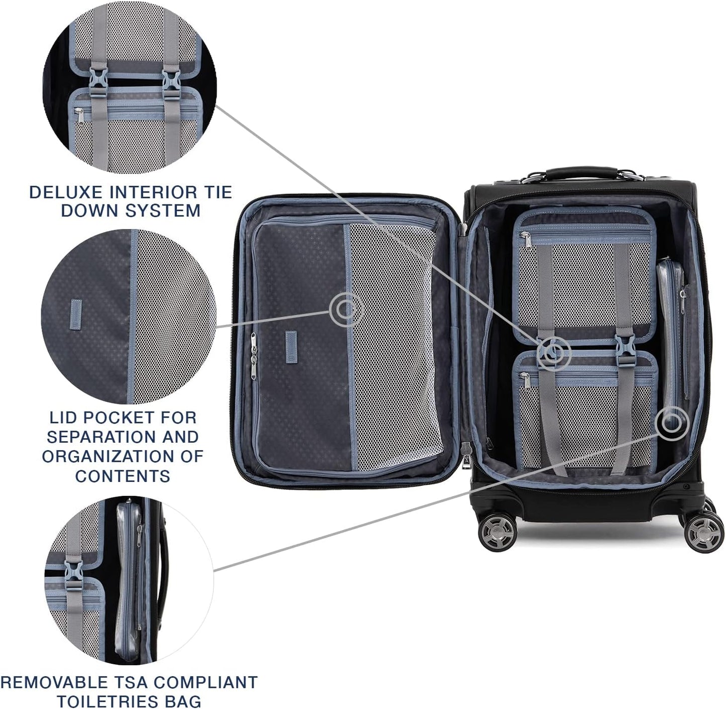 Travelpro Platinum Elite Softside Expandable Carry on Luggage, 8 Wheel Spinner Suitcase, USB Port, Laptop and Tablet Sleeves, Men and Women, Shadow Black, Carry On 20-Inch
