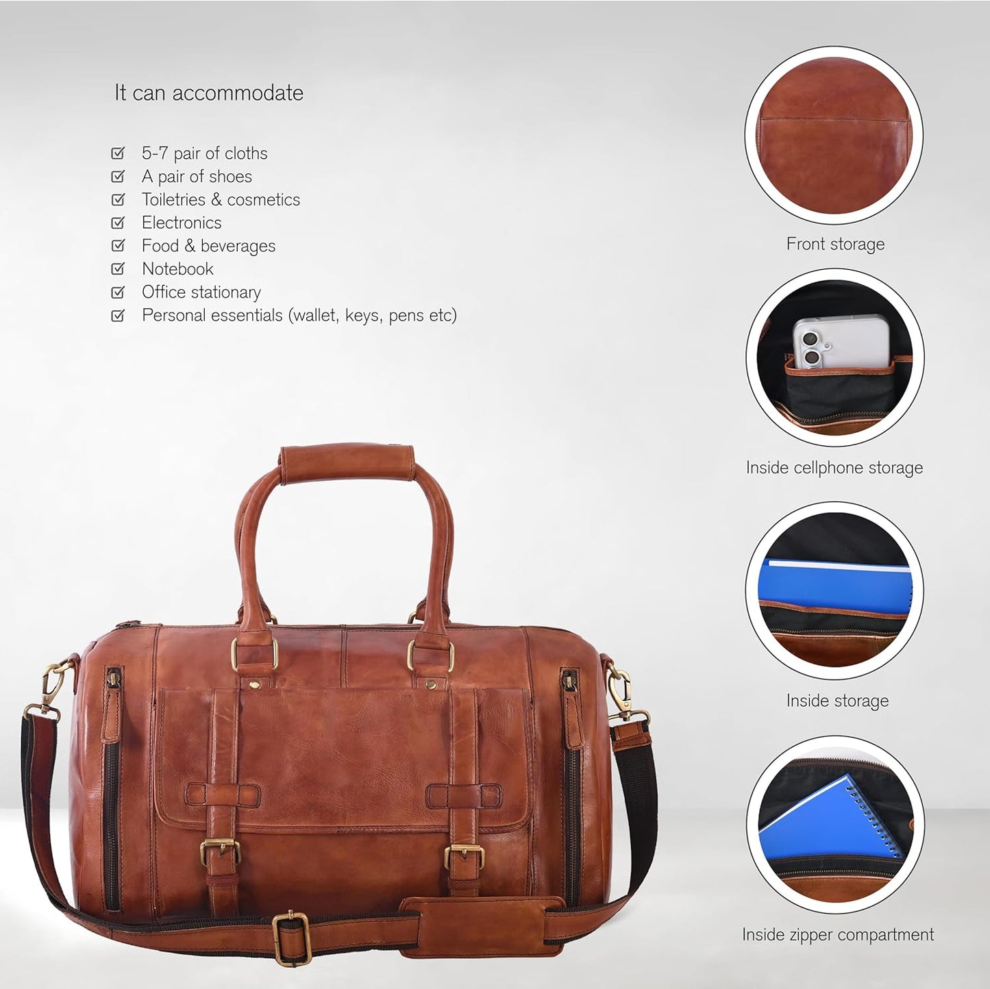 Genuine Leather Duffle Bag for Men | Vintage Weekender Travel Bag | Overnight Carry-On Luggage | Handmade Leather Gym Bag for Men