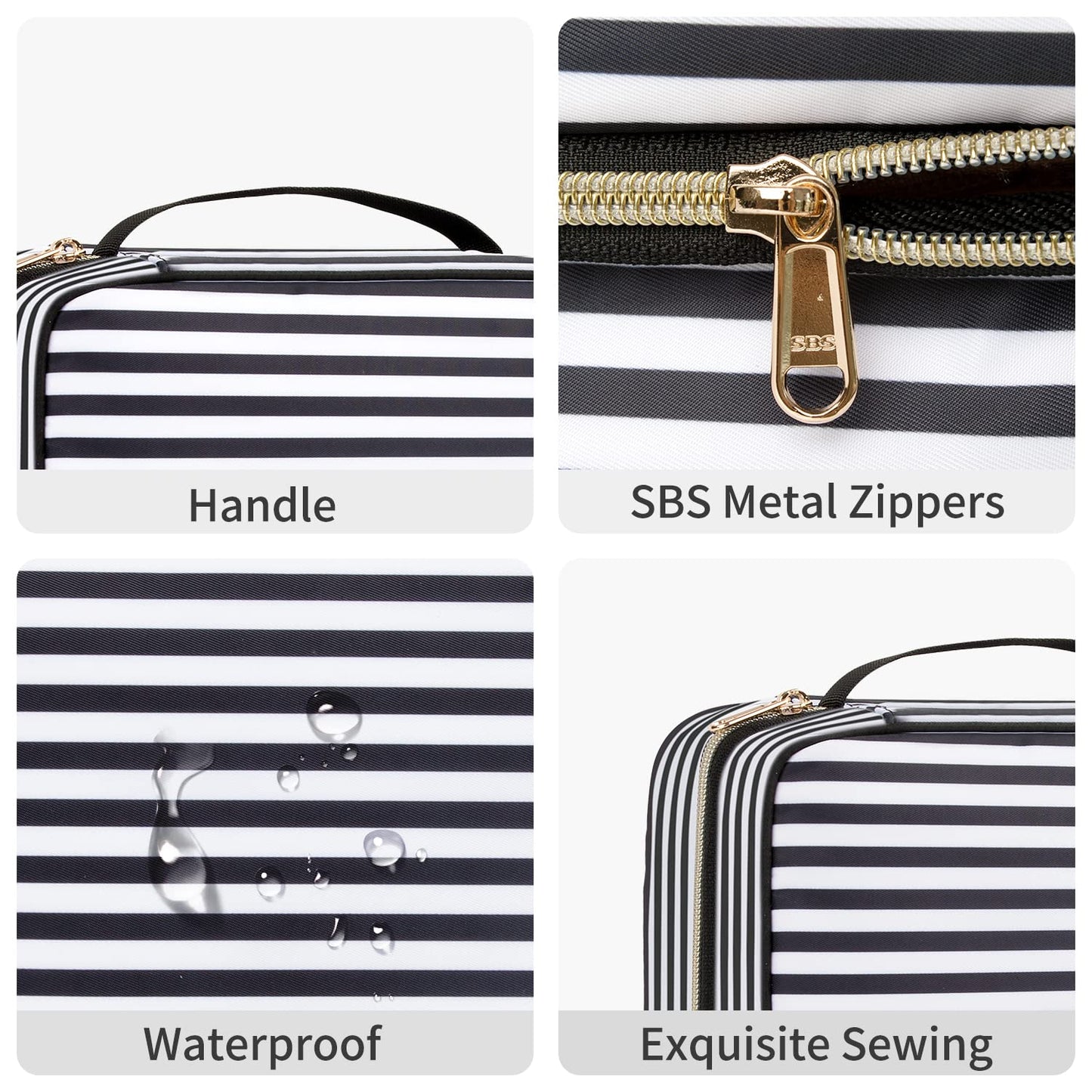 CUBETASTIC Travel Toiletry Bag with 360° Hanging Hook - 3 Compartments Water-resistant Makeup Bag with Portable Handle Medium - Makeup Organizer for Toiletries and Cosmetics