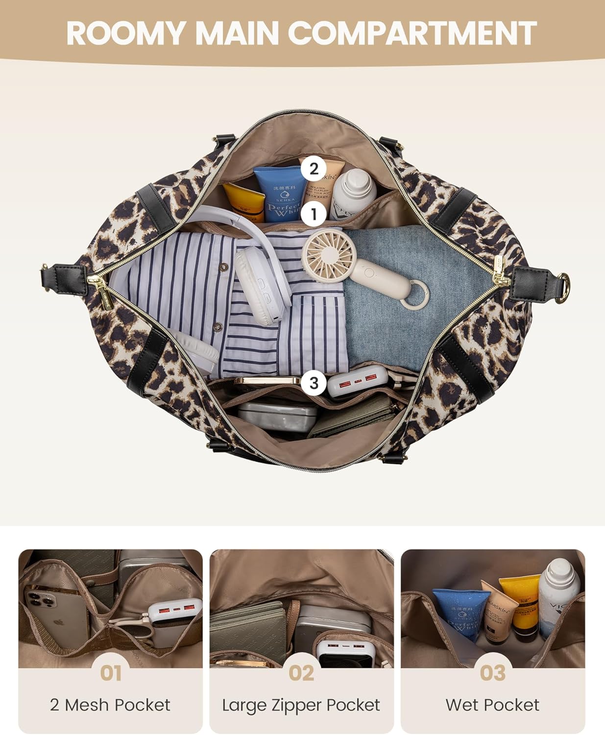 LOVEVOOK Travel Weekender 4-in-1 Duffle With Shoes Compartment, Carry On Overnight Bag, Toiletry Pouch & Wet Pocket, Large Tote for Women Labor Delivery Hospital