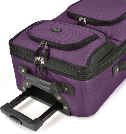 U.S. Traveler Lightweight Rolling 20" Carry On Luggage Softside Suitcase, Purple, 2 Wheel Single