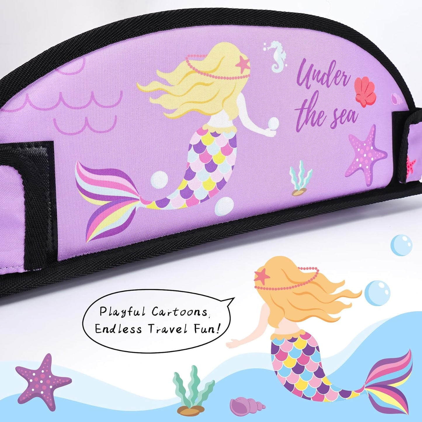 Kids Travel Tray for Airplane - Toddler Car Seat Table Tray, Road Trip Essentials for Boys & Girls, Carseat Lap Desk for Kids Road Trip Activities (Purple Mermaid)