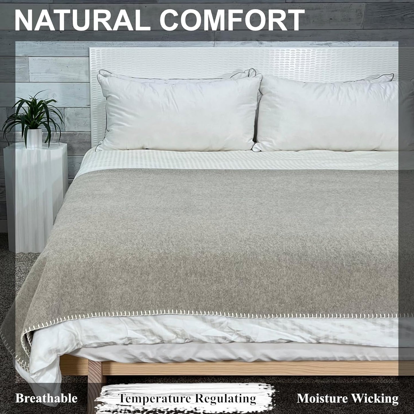 EKTOS 100% Virgin Wool Blanket, 90" x 66", Heavy Duty Camp Gear, Cold Weather Bedding (Light Gray, Twin Size)