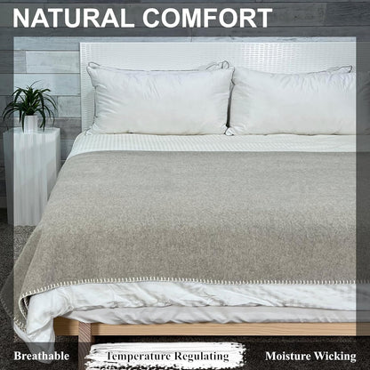 EKTOS 100% Virgin Wool Blanket, 90" x 66", Heavy Duty Camp Gear, Cold Weather Bedding (Light Gray, Twin Size)
