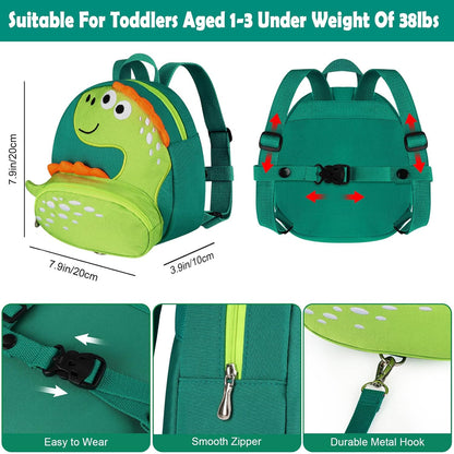 Accmor Toddler Harness Backpack Leash, Cute Dinosaur Backpacks with Anti Lost Wrist Link, Cute Mini Child Backpack Wristband Tether Strap and Protection Leashes for Boys Girls Aged 1-3 Years