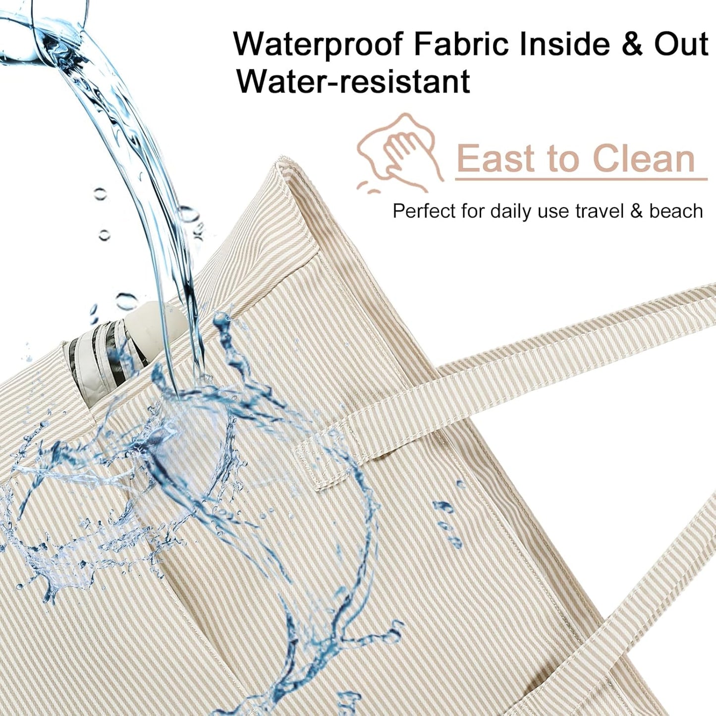 CAMTOP Waterproof Beach Tote Bag for Women Girls with Zipper Foldable Sandproof Pool Swim Bag Travel Carry On Gym