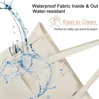 CAMTOP Waterproof Beach Tote Bag for Women Girls with Zipper Foldable Sandproof Pool Swim Bag Travel Carry On Gym