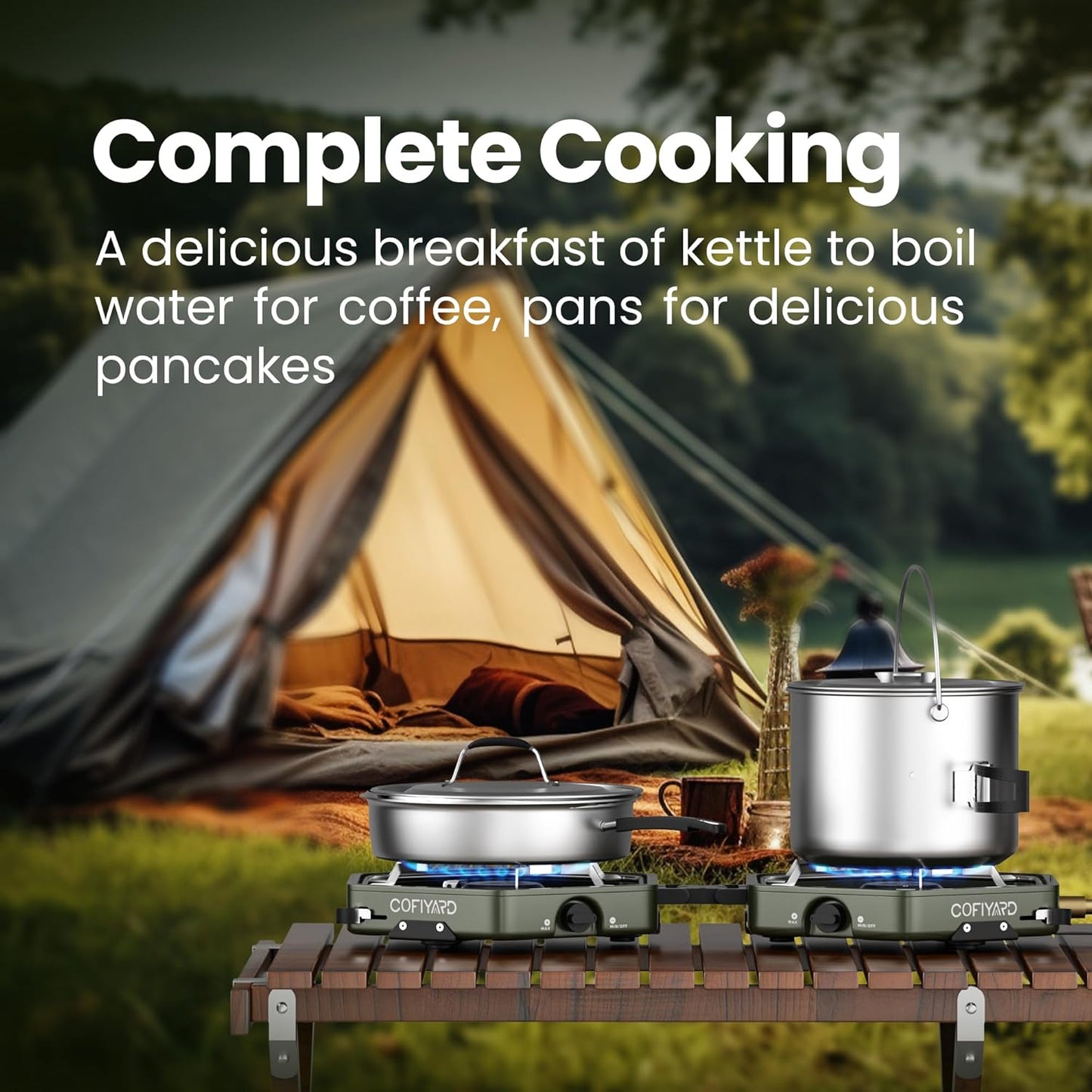 Propane 2-Burner Camping Stove with Carrying Bag and Gas Stove Pressure Regulator, Camping Essentials Folding Camp Stove with Flick-Style Ignition for Backpacking, Outdoor Cooking, Tailgating