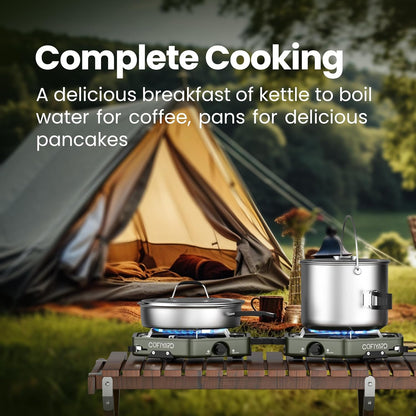 Propane 2-Burner Camping Stove with Carrying Bag and Gas Stove Pressure Regulator, Camping Essentials Folding Camp Stove with Flick-Style Ignition for Backpacking, Outdoor Cooking, Tailgating