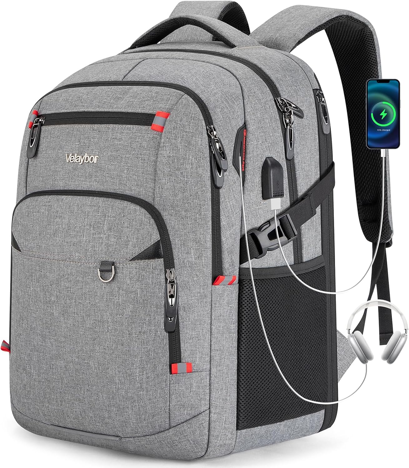 40L Expandable Laptop Backpack, Anti-thief Travel Backpack with USB Charging Port, Airline Approved Business Waterproof Carry on Luggage, Fits 15.6" Laptop for Men Women