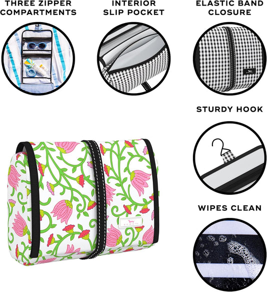 SCOUT Beauty Burrito Hanging Toiletry Bag - Cosmetic Organizer with 3 Compartments, Rolls Up to Pack, Hook for Hanging