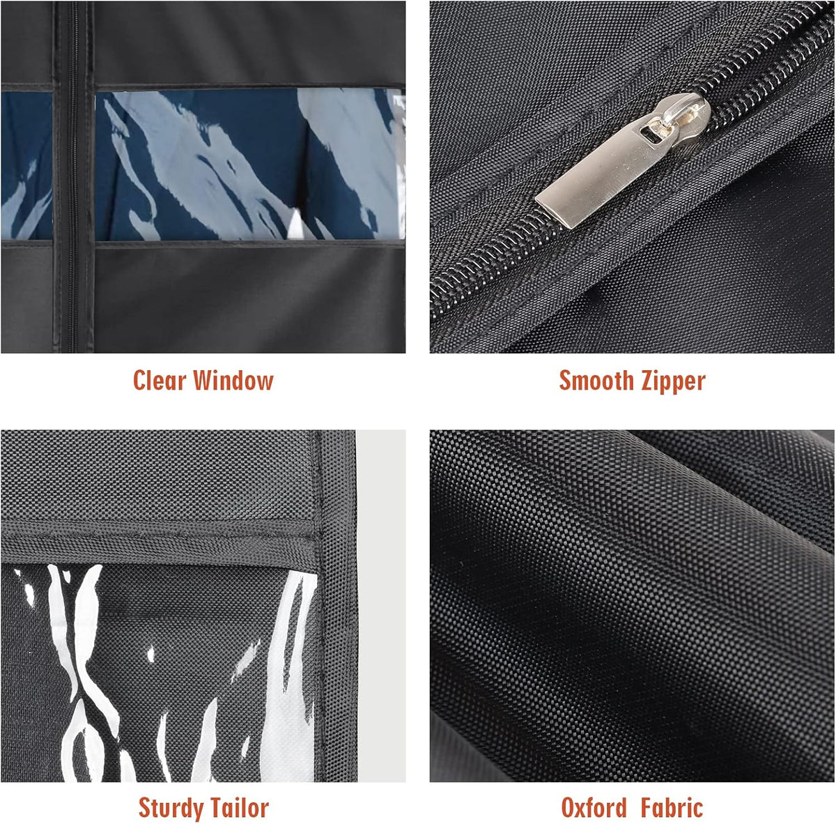 Univivi Garment Bag Suit Bag for Storage and Travel 43 inch, Washable Suit Cover for T-Shirt, Jacket, Suits, Coats, Set of 5, Oxford Fabrics