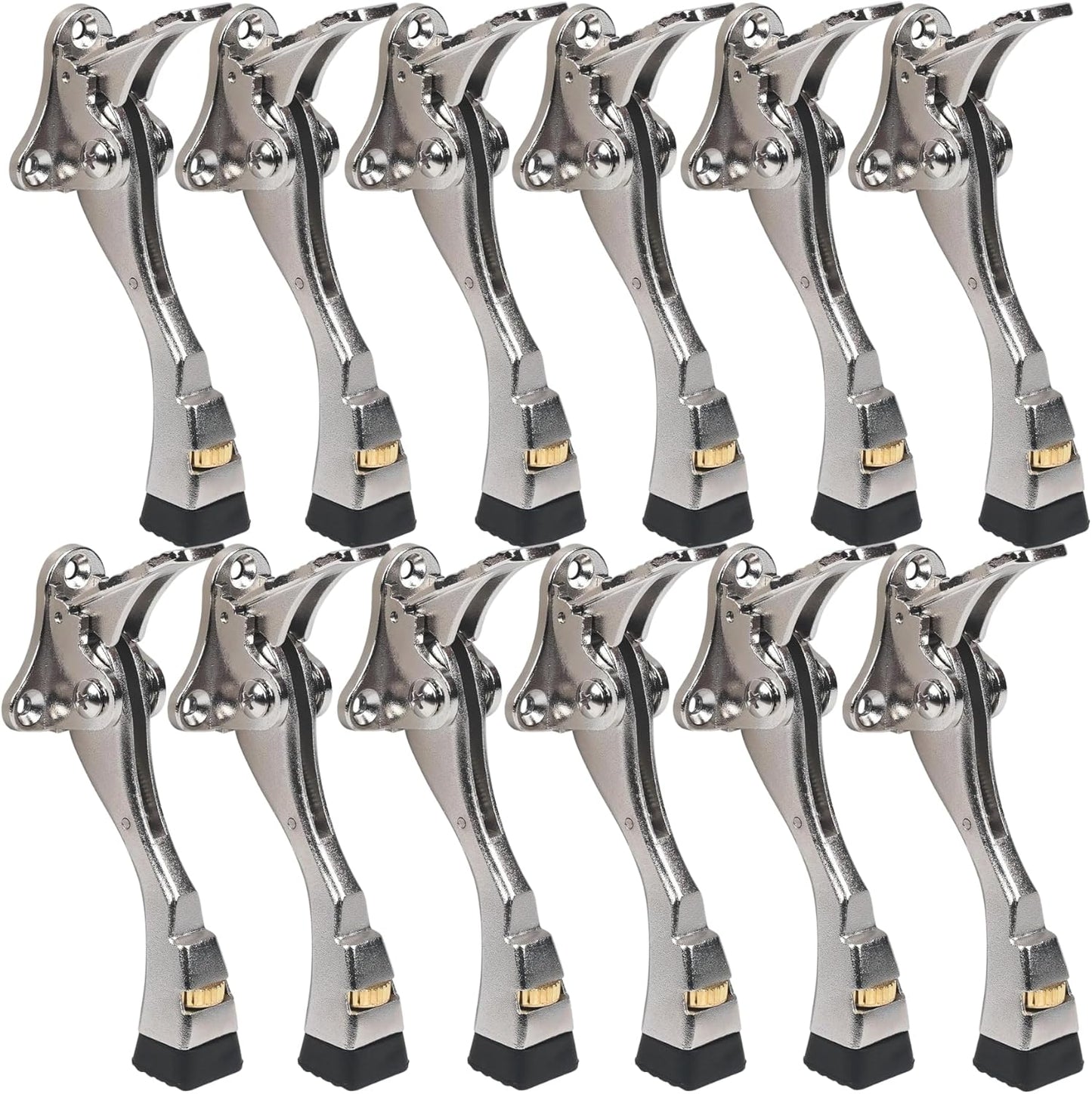 12 Packs Heavy Duty Kickdown Door Stopper, One Touch Adjustable Kickdown Door Stop for Heavy Doors, 4 in Metal Door Kickstand with Rubber Tip & Wall Protectors for Wide Doors