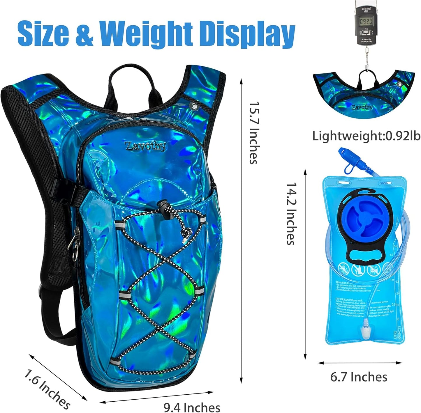 Reflective Hydration Backpack, Hydration Pack - Water Backpack with 2L/3L Hydration Bladder, Essential for Festivals - Rave Hydration Pack for Hiking, Running, Cycling, and Festivals