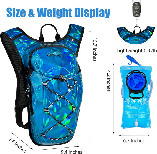 Reflective Hydration Backpack, Hydration Pack - Water Backpack with 2L/3L Hydration Bladder, Essential for Festivals - Rave Hydration Pack for Hiking, Running, Cycling, and Festivals