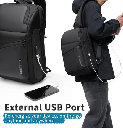 BASICPOWER Sling Bag for Men Women, Shoulder Crossbody Backpack with USB Port, Anti-theft Chest Bag for Business Travel Daily