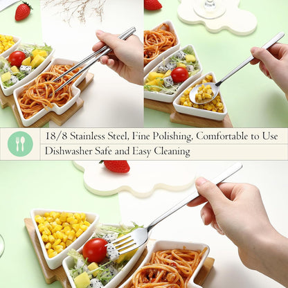 DEVICO Travel Utensils with Case Cute, Reusable Silverware for Lunch, Portable Cutlery Set, 18/8 Stainless Steel Fork Spoon Chopsticks in Cartoon Case, Dishwasher Safe (Black)