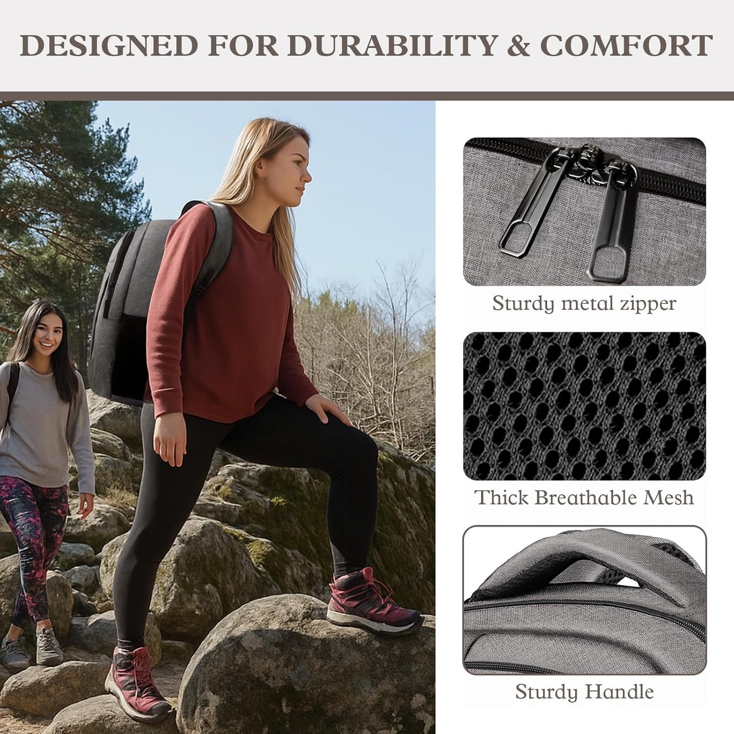 Travel Backpack, Large Travel Backpack, 17 Inch Laptop Bag, Water Resistant Durble Slim Casual Daypack College School Computer Bag Gift for Men & Women Fits 17.3 Inch Notebook, Grey