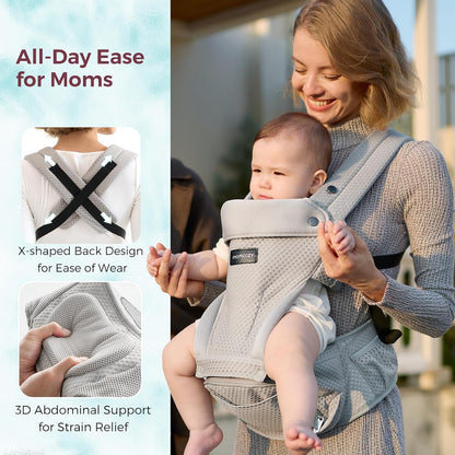 Momcozy Baby Carrier with Hip Seat, 2-in-1 Forward-Facing Carry for Active Babies, Detachable Hands-Free Carrier up to 44lbs, Breathable Infant Carrier Fits Waist Sizes up to 45 Inches, AirMesh Grey
