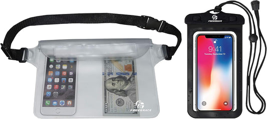 Freegrace Waterproof Pouches with Waist Strap / Pouch Case Bundle Set- Keep Your Phone & Valuables Dry and Safe - Waterproof Dry Bags for Boating Swimming Snorkeling Kayaking Beach Water Parks Pool