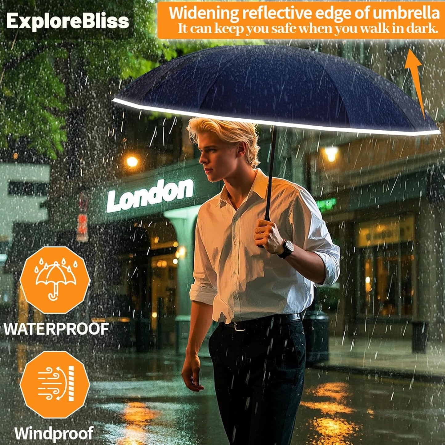 Travel Umbrella Superior, Beautiful & Compact, Large Strong but Light Portable and Automatic Folding Rain Umbrella, Premium Grip, Fits Car & Backpack