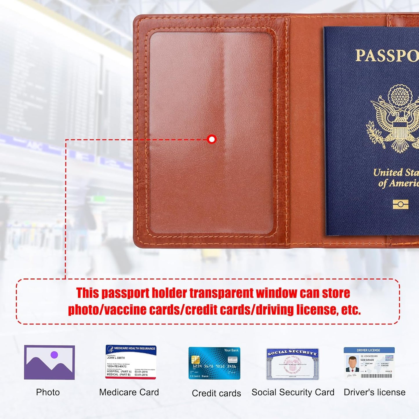 TIGARI Passport Holder for Travel Women Men, PU Leather Passport Wallet Cover Case Sleeve, Waterproof Protected Document Organizer, Family Vacation Plane Cruise Travel Essentials-Brown