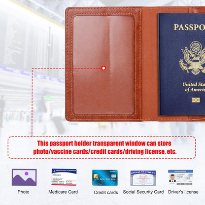TIGARI Passport Holder for Travel Women Men, PU Leather Passport Wallet Cover Case Sleeve, Waterproof Protected Document Organizer, Family Vacation Plane Cruise Travel Essentials-Brown