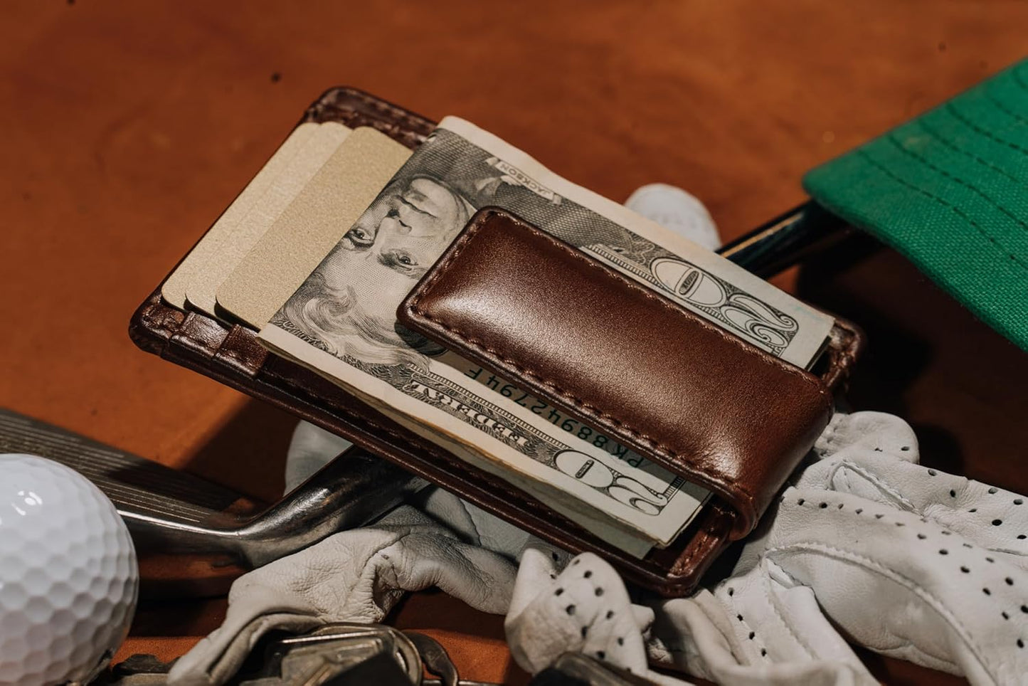 House of Jack Co. Carryall Slim Money Clip Wallet for Men, Strong Magnetic Clip, Front Pocket Wallet Card Holder, Full Grain Cowhide Leather,Tan