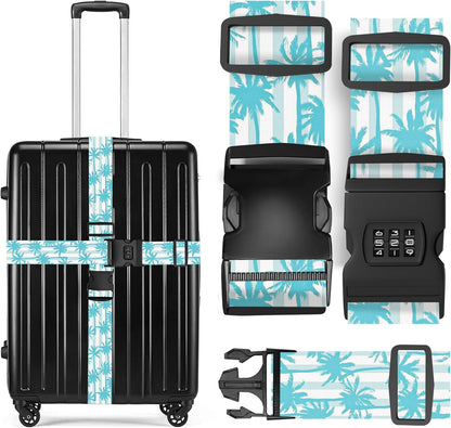 2 Pack Luggage Straps, Adjustable Cute Printing with Combination Lock Luggage Straps for Women Men Travel School Business Trips-Coconut Trees