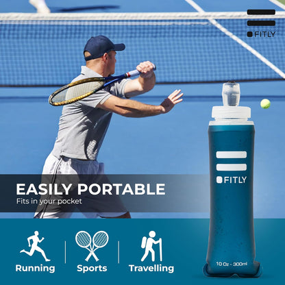 FITLY Soft Flask - Shrink As You Drink Soft Water Bottle for Hydration Pack - Folding Water Bottle Ideal for Running, Hiking, Cycling, Climbing & Rigorous Activity