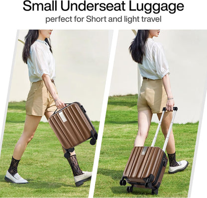 Hanke 14 Inch Underseat Carry On Luggage with Wheels Hard Shell Suitcases Lightweight Small Luggage for Weekender Mini Suitcase Carry On Bag Travel Luggage for Travel Rolling Suitcase.(Brown)