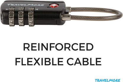 4 Pack TSA Approved Travel Combination Cable Luggage Locks for Suitcases & Backpacks - Black