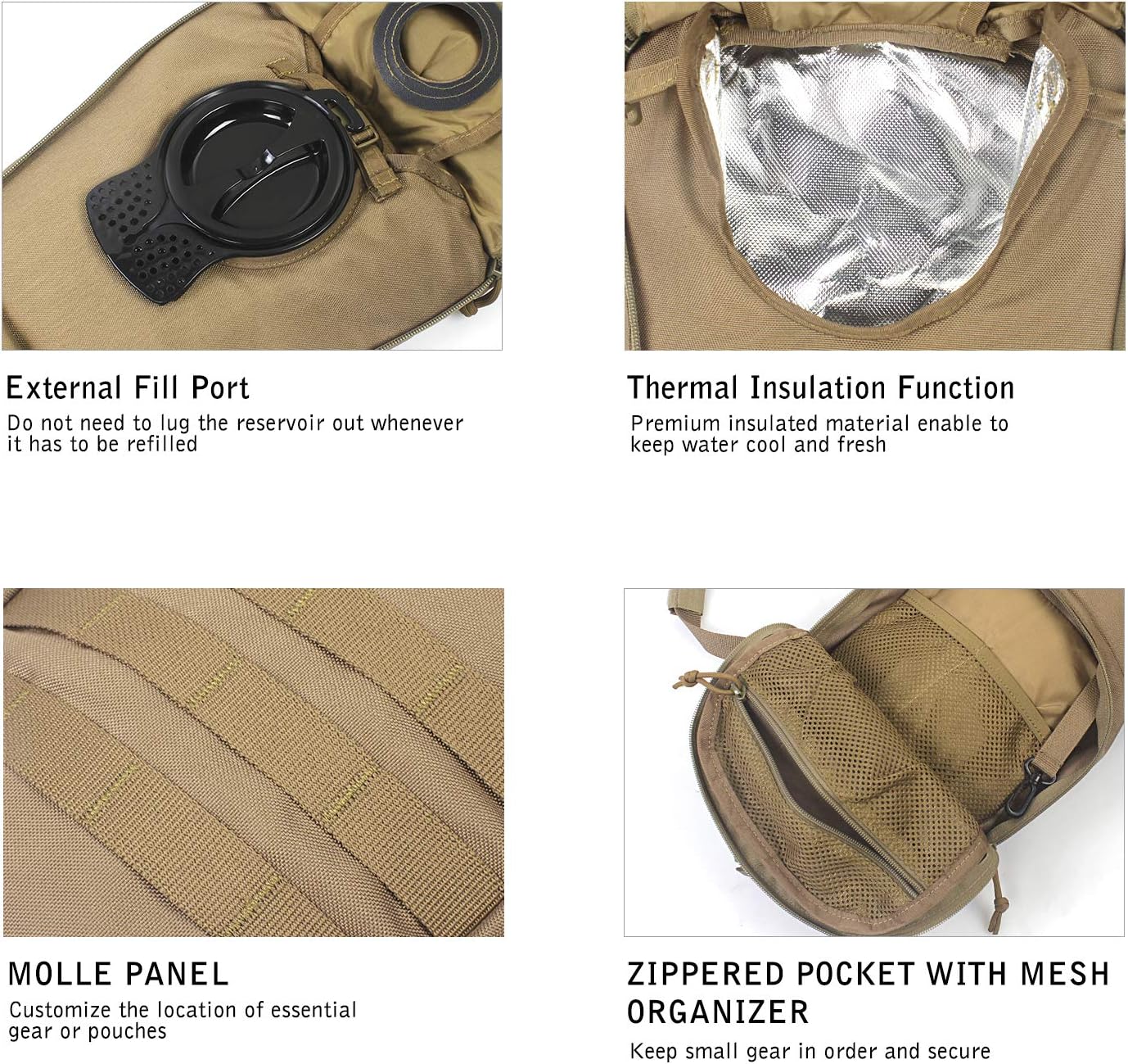 Unigear Tactical Hydration Packs Backpack 1050D with 3L Water Bladder, Thermal Insulation Pack Keeps Liquid Cool up to 4 Hours for Hiking, Cycling, Hunting and Climbing