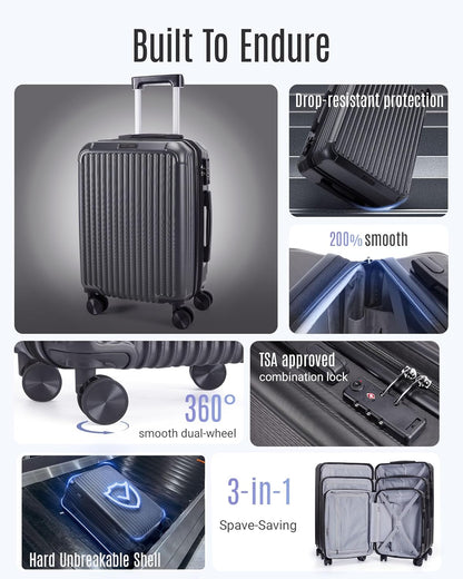 LIGHT FLIGHT Luggage Sets, Durable Hard Shell 3 Piece Set Suitcase with Spinner Wheels, Hardside Lightweight Luggage set with TSA Lock, Large Travel Luggage Set (20" 24" 28"), Glacier Gray